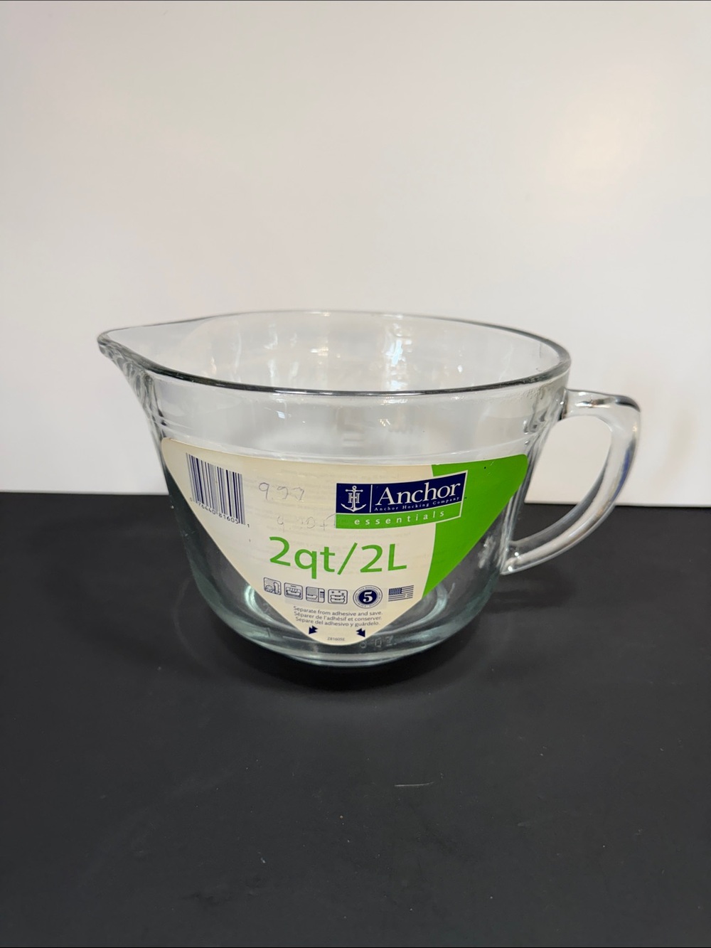 Anchor Hocking 2L Clear Glass Measuring Pitcher with Green Label